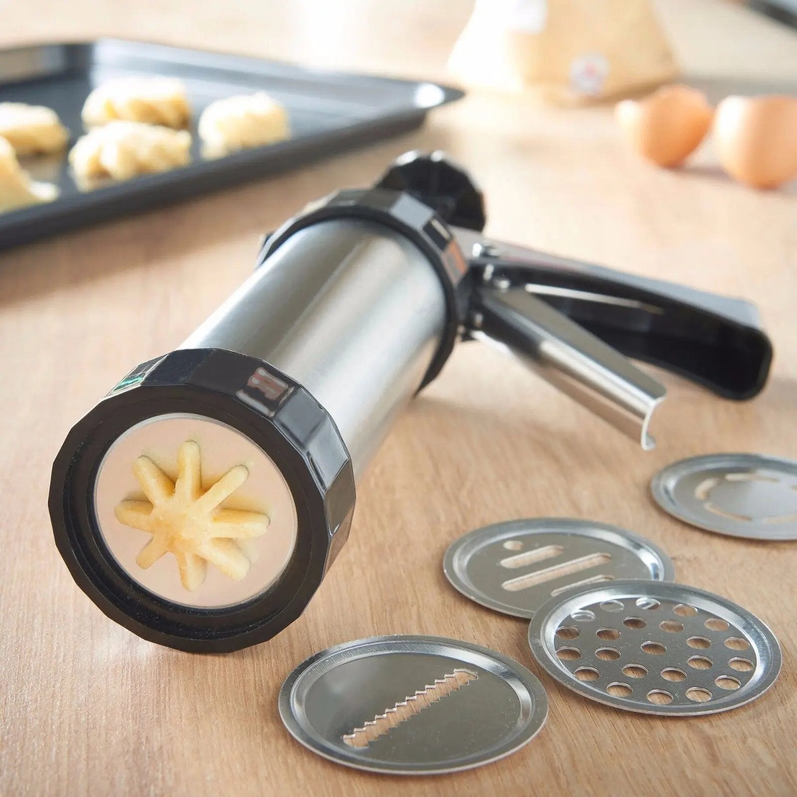 BakeJoy™ - Stainless Steel Spritz Cookie Press Set for Holidays