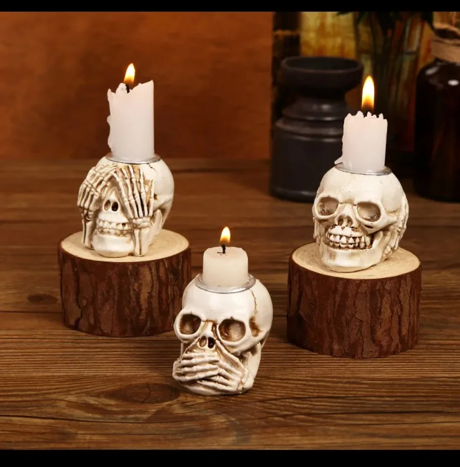 Spooky Skull Candle Holder Set