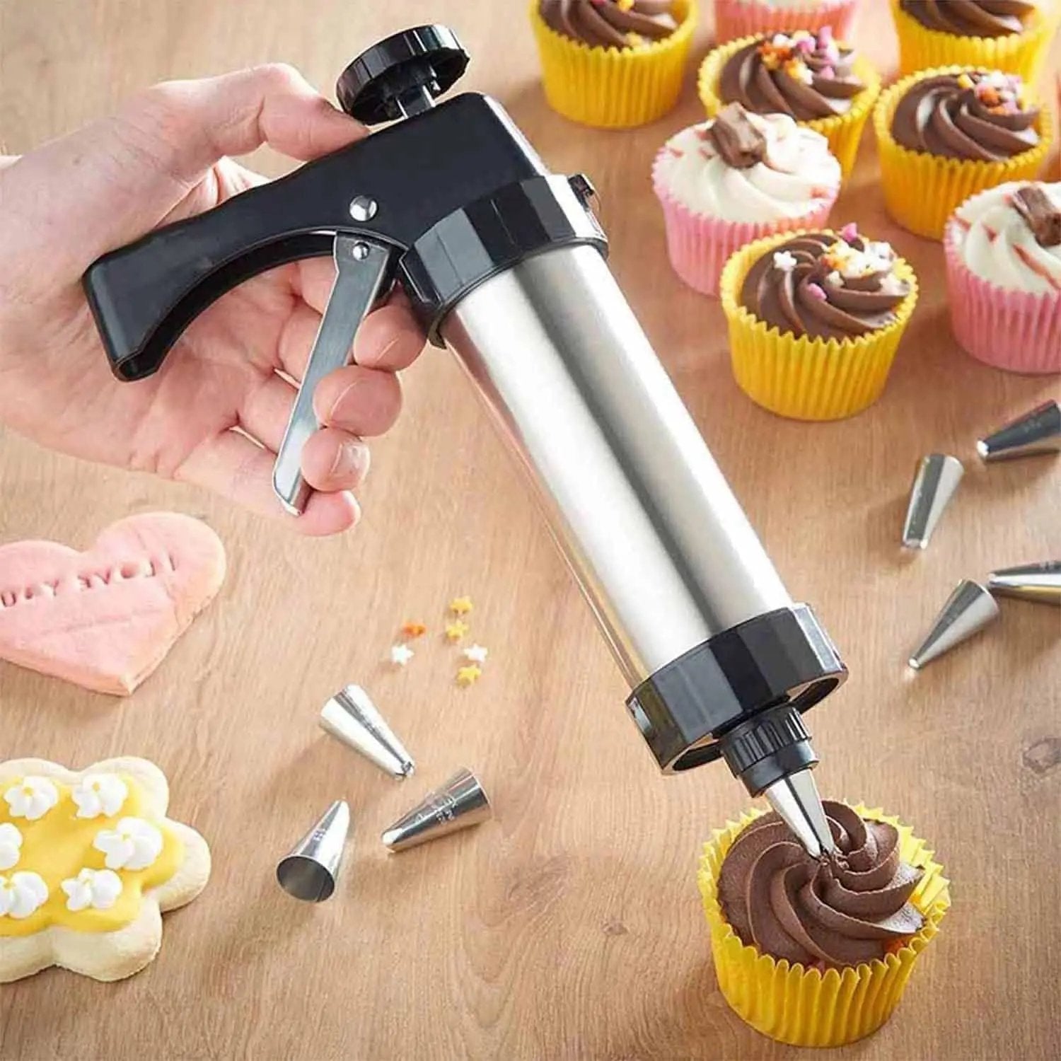 BakeJoy™ - Stainless Steel Spritz Cookie Press Set for Holidays