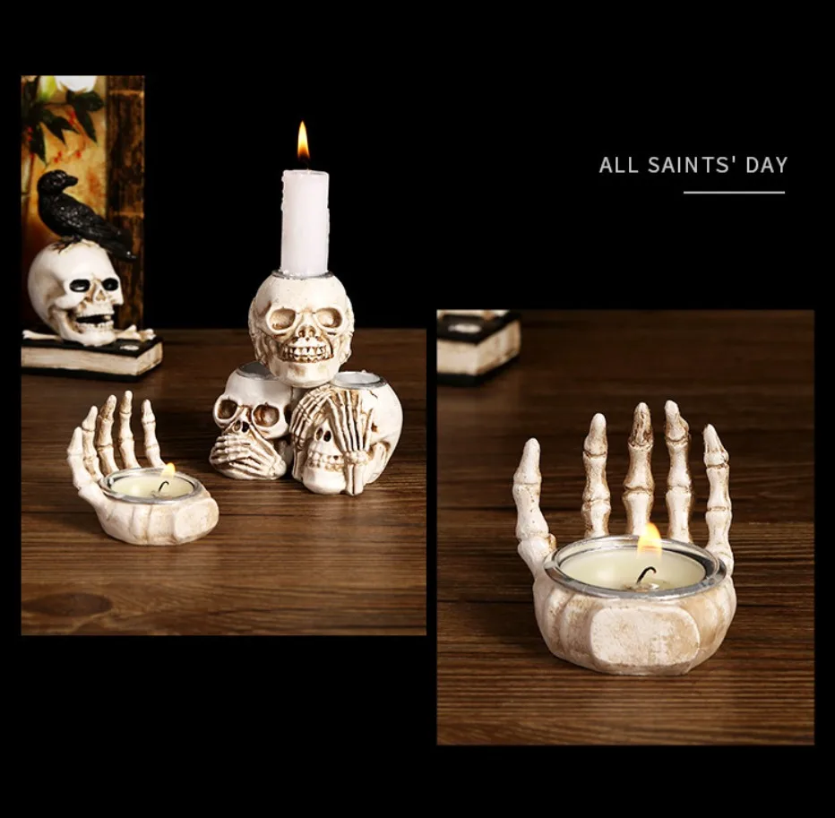 Spooky Skull Candle Holder Set