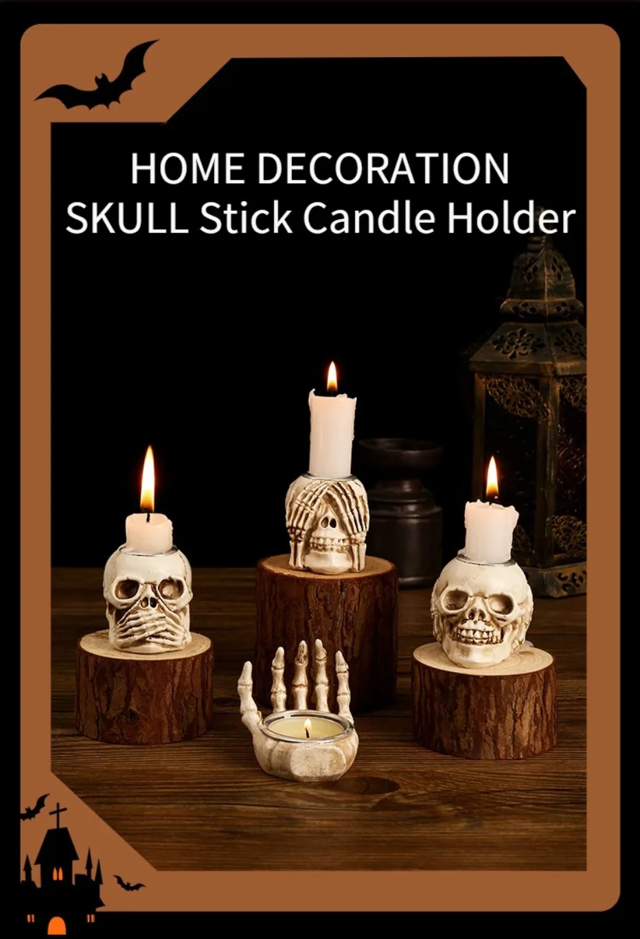 Spooky Skull Candle Holder Set
