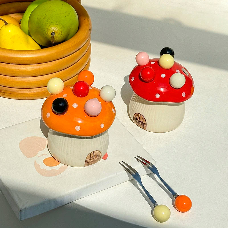 Rustic Handcrafted Mushroom-Shaped Fruit Fork