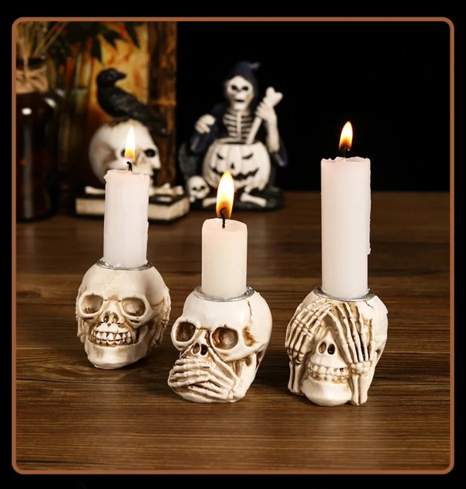 Spooky Skull Candle Holder Set