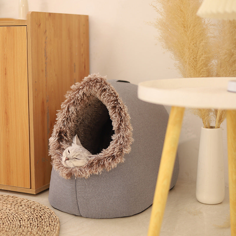 Cozy Winter Cave Bed for Small Dogs and Cats