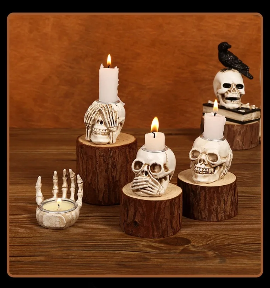 Spooky Skull Candle Holder Set