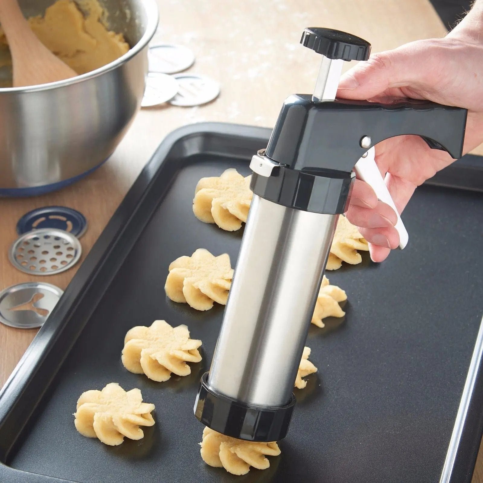 BakeJoy™ - Stainless Steel Spritz Cookie Press Set for Holidays