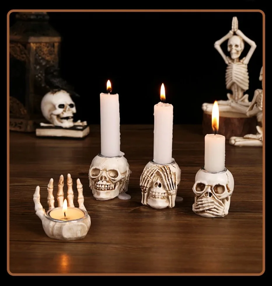 Spooky Skull Candle Holder Set