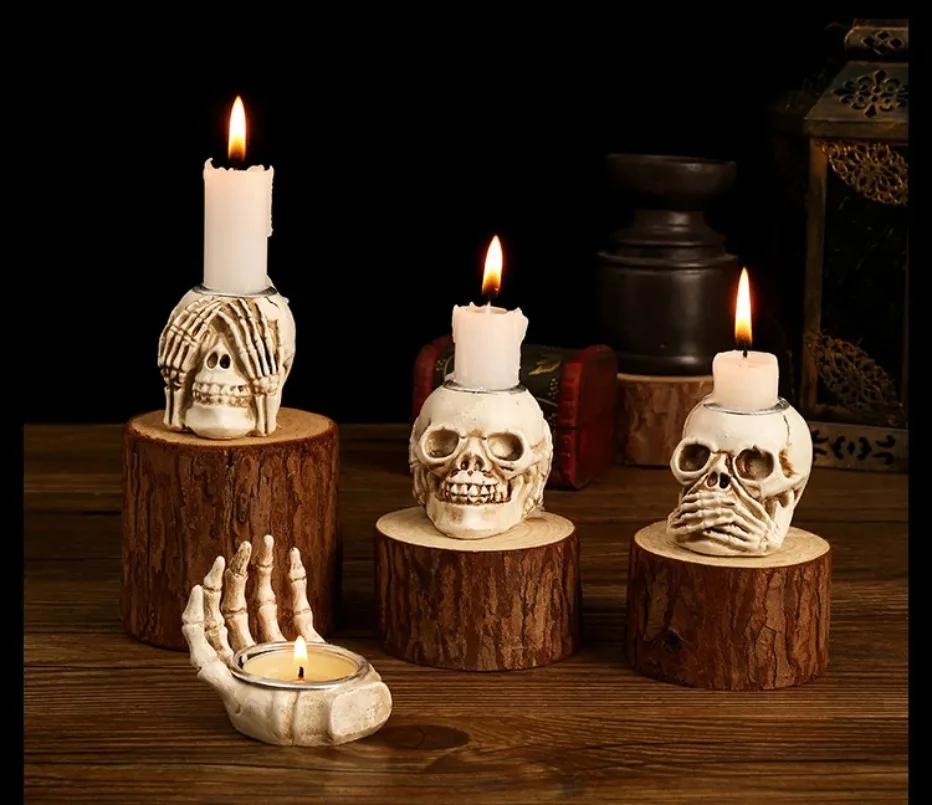 Spooky Skull Candle Holder Set