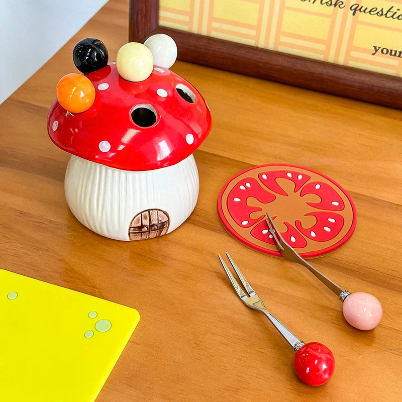 Rustic Handcrafted Mushroom-Shaped Fruit Fork